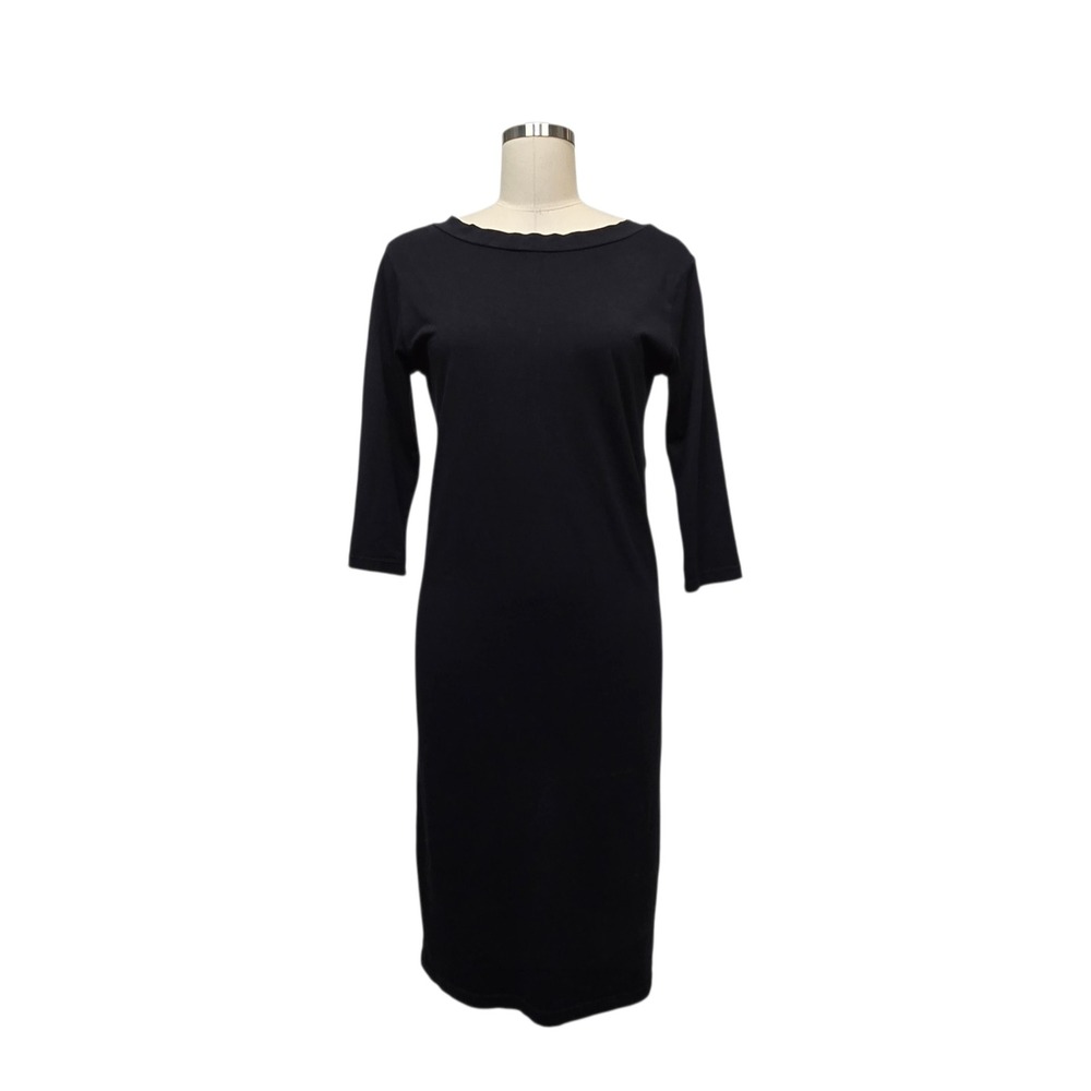 The‎ J. Peterman Company Black Boat Neck 3/4 Sleeve Midi Sheath Dress Size Small